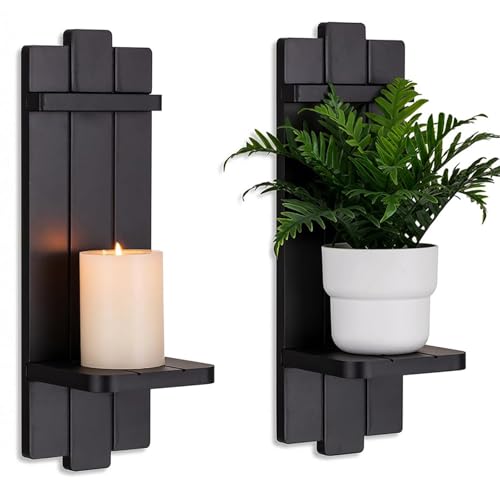 Black Wood Wall Candle Holder Set of 2 (2 Count)