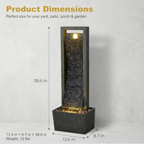 38.6" Tall Outdoor Water Fountain with LED Lights