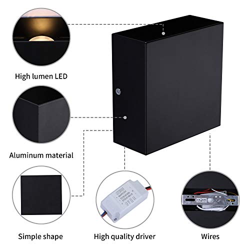 Indoor LED Wall Sconce Light Set of 2 Black Metal 10W Warm White (2 Count)
