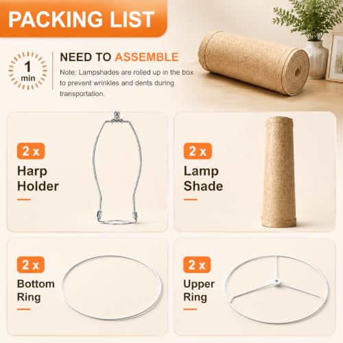 Drum Lamp shades Set of 2 Brown linen Table Lamp Bedroom floor lamp