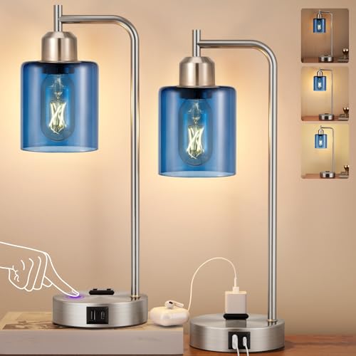Industrial Blue Table Lamps for Bedrooms Set of 2 (2 Count)