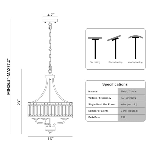 15.75 " Modern Black Crystal Chandelier