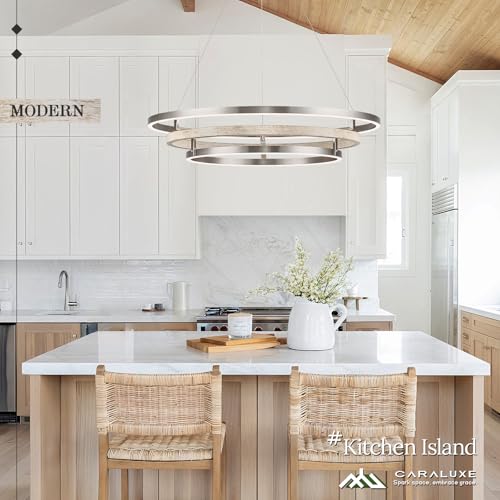 3 Ring LED Chandelier Modern Chandelier Weathered Wood Nickel Dimmable 31''