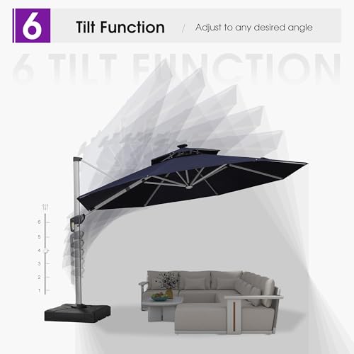 Patio Umbrella with Base 13ft LED Light Double Top