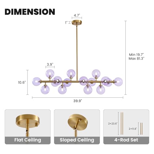 Mid Century Modern Gold Chandelier Rectangle Pendant Fixtures Linear Sputnik Chandeliers for Kitchen Island Dining Room Over Table