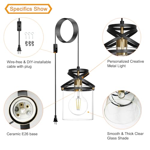 Modern Black and Gold Plug in Hanging Lamp