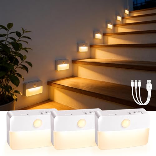 3 Pack Rechargeable Motion Sensor Stair Lights Indoor (3 Count)