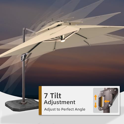 9x12 FT Patio Cantilever Outdoor Umbrella with Base and LED Lights