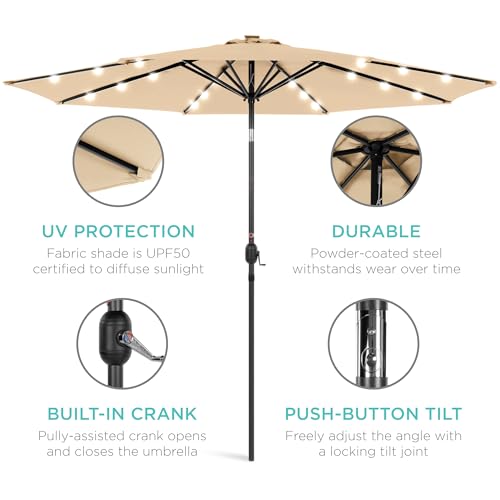 10ft Solar Polyester LED Lighted Patio Umbrella w