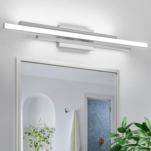 35 Inches Nickel LED Modern Bathroom Vanity Light Fixtures 25W Dimmable 5CCT Vanity Light Bar Over Mirror 3