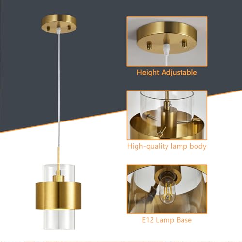 Modern Gold Pendant Lighting Indoor Kitchen Island Pendant Light Glass Shade Ceiling Light Fixtures for Bedroom Dining Room Living Room