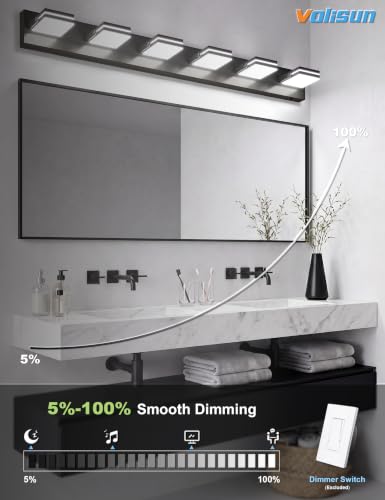 6 Light Bathroom Vanity Light (Black-5CCT / 42-Inch)