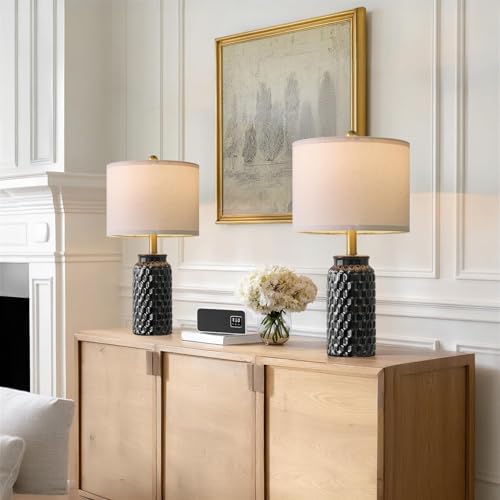 20.5" Black Modern Ceramic Bedside Lamp Set of 2 for Bedroom Decor Farmhouse Table Lamp for Living Room Office Dorm (2 Count)
