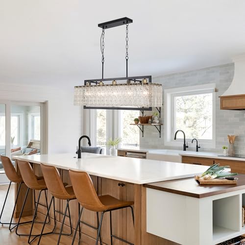 36" Black Crystal Ripple Glass Rectangle Pendant Chandelier 5