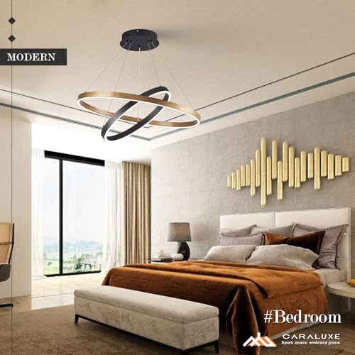 2 Ring LED Chandelier Black Gold Chandeliers for Dining Room Dimmable