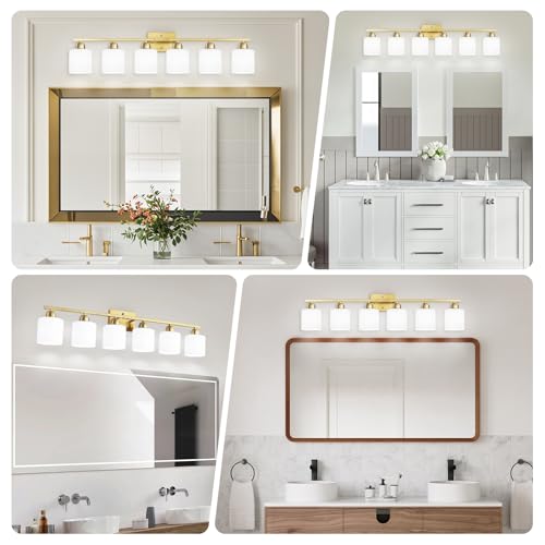 6 Light Gold Bathroom Vanity Light for Large Mirror