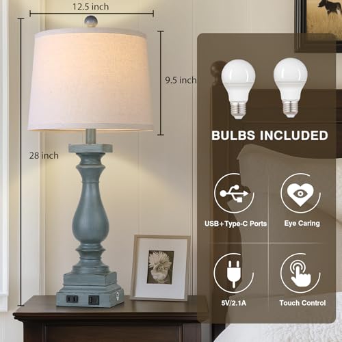 28" Tall Farmhouse Table Lamp with USB C+A Ports and AC Outlet