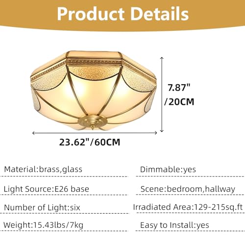 24 Inch Large Mid Century Modern Brass Flush Mount Ceiling Light