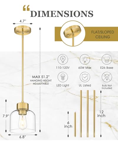 7" Brushed Gold Pendant Lights Kitchen Island