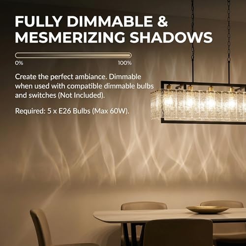 50" Black Crystal Ripple Glass Rectangle Pendant Chandelier 6