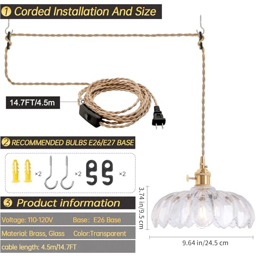 Plug in Pendant Light Hanging Light Fixtures with Plugin Cord On