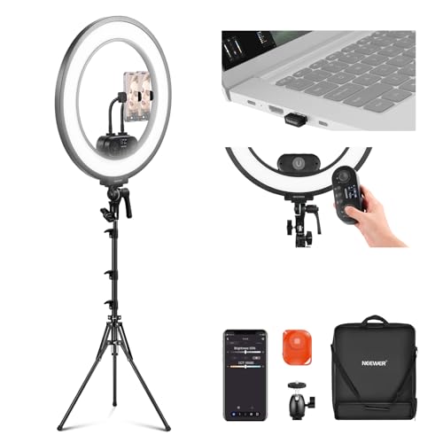 18 Inch Edge Lit Ring Light with Tripod Stand Phone Holder Compatible with iPhone for Video Recording Selfie Makeup Studio Streaming