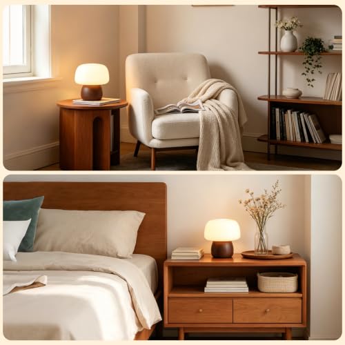 Mid Century Modern Table Lamps for Bedroom Milky White Glass Mushroom Lamp