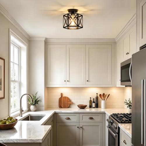 Modern Farmhouse Black Semi Flush Mount Ceiling Light 9.5 Inch (Black / 9.5 Inch)