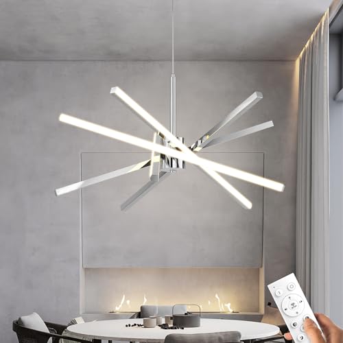Modern Sputnik Chandelier Ceiling 82W LED Chrome Pendant Light Embedded Mount Chandeliers Dining Room Light Fixtures Over Table Dimmable with Remote Control for Living Room Kitchen Bedroom (5 Count)