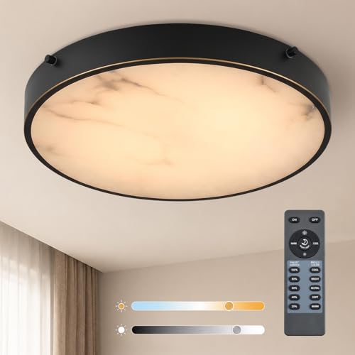 16 Inch Alabaster Flush Mount Ceiling Light with Remote
