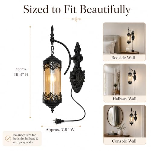 Rustic Gothic Plug in Wall Sconce with Glass