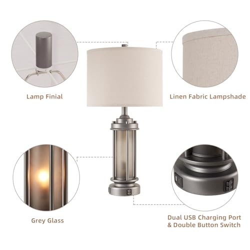 Set of 2 Farmhouse Bedroom Table Lamps with 2 USB C+A Ports (2 Count)