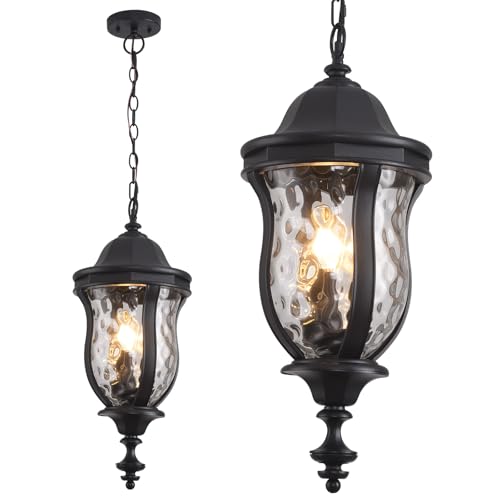 Large Outdoor Pendant Light 23.6'' Black Hanging Lantern Porch Light (3 Count)