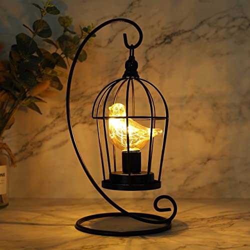 Birdcage Bulb Decorative Lamp Battery Operated 13" Tall Cordless Accent Light with Warm White Fairy Lights Bird Bulb for Living Room Bedroom Kitchen Wedding Xmas