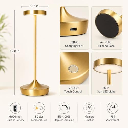 2 Pack Rechargeable Cordless Table Lamps 6000mAh LED Battery Table Light