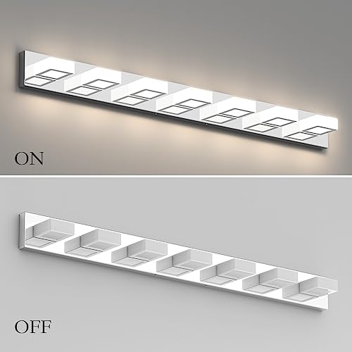 46" LED Chrome Vanity Lights 7 Lights Acrylic Stainless Steel LED Modern Vanity Lights Chrome Bathroom Lighting Fixtures Over Long Mirror