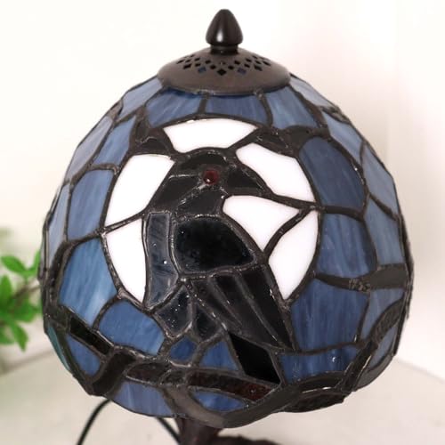 L12010 Raven Tiffany Style Stained Glass Table Lamp