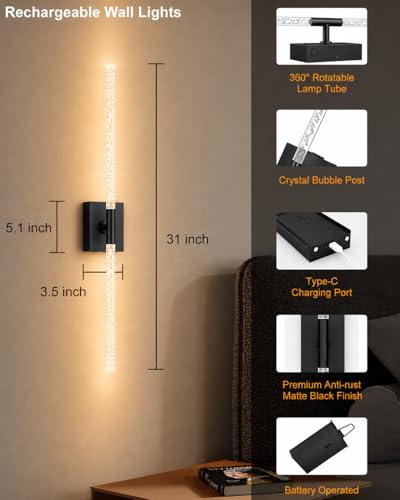 Crystal Bubble Rechargeable Wall Sconces Set of 2 (2 Count)