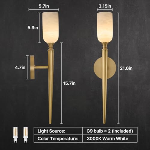 21.6" Alabaster Wall Sconces Set of 2