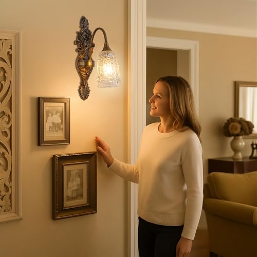 Rustic Glass Wall Sconce Vintage Antique Gothic Bronze Wall Light Fixture Retro Mid Centry Glass Wall Sconce for Bedroom