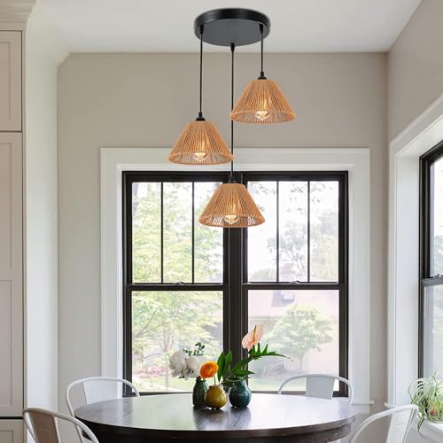 3x Boho Rattan Pendant Lamp Replacement Shade (3 Count)