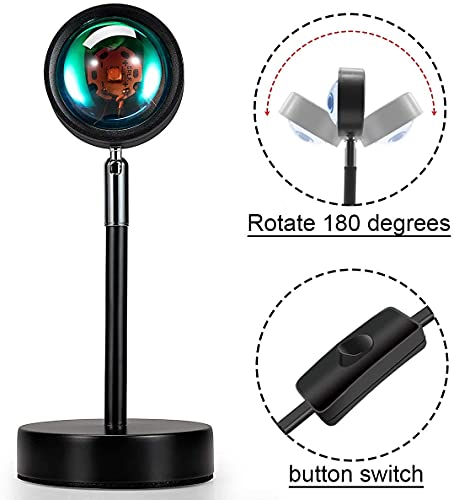 Sunset Lamp Projection Rotation Rainbow Projection Lamp Led Romantic Visual Led Light Network Red Light with USB Modern Floor Stand Night Light Living Room Bedroom Decor