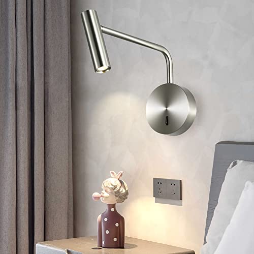 Wall Mounted Reading Light Swing Arm Bedside Lamps for Bedroom Hardwired Sconces with Switch LED Mounted for Home Decor Wall Lighting Fixtures Indoor