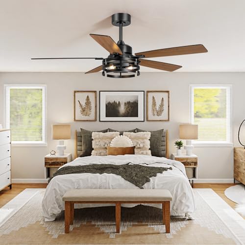 52 Inch Ceiling Fan with Light and Remote Control (Black)