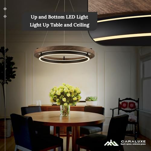LED 2 Ring Chandelier Dimmable Up Down Light Black Walnut Wood