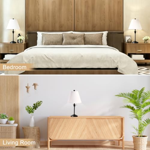 Metal Table Lamp for Bedroom (White Shade & Black Base)