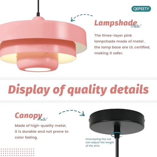 Mid Century Adjustable Pendant Light Pink Ceiling Light Fixture