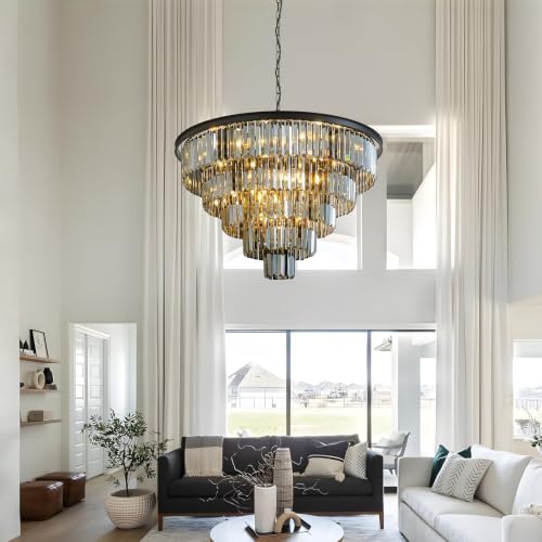 Smoke Gray Crystal Chandelier Modern Large Dining Room Light Fixture