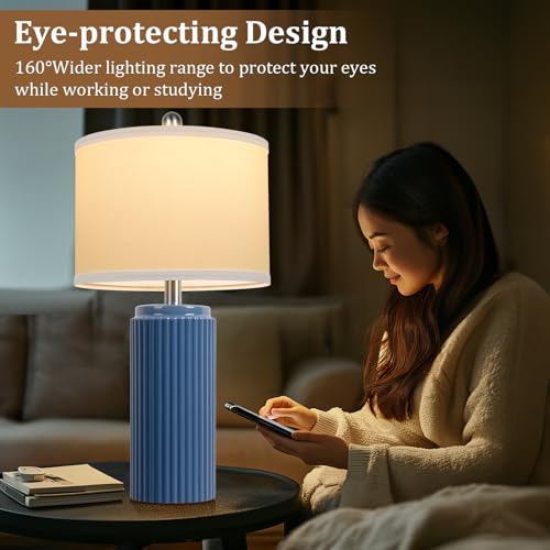 23.5" Blue Ceramic Table Lamps Set of 2 (2 Count)