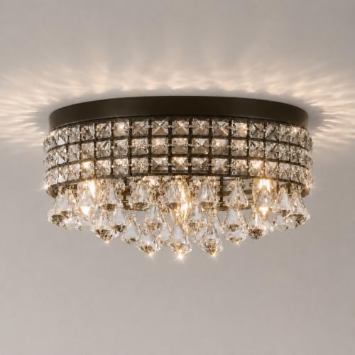 Small Crystal Flush Ceiling Light (Classic Black)
